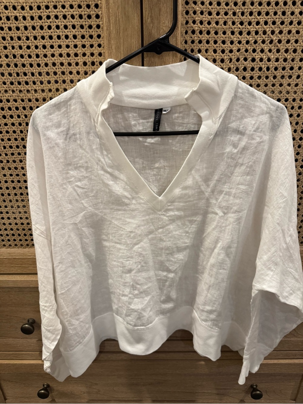 White V-Neck 100% Linen Top-medium
